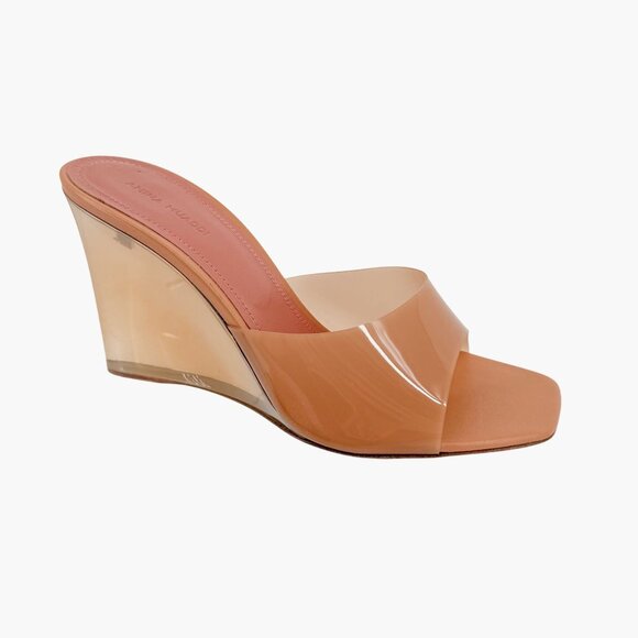 Amina Muaddi Lupita Glass Mule Wedge Size 40.5 US 10.5 Beige Tan PVC Slide Heels - Picture 10 of 15
